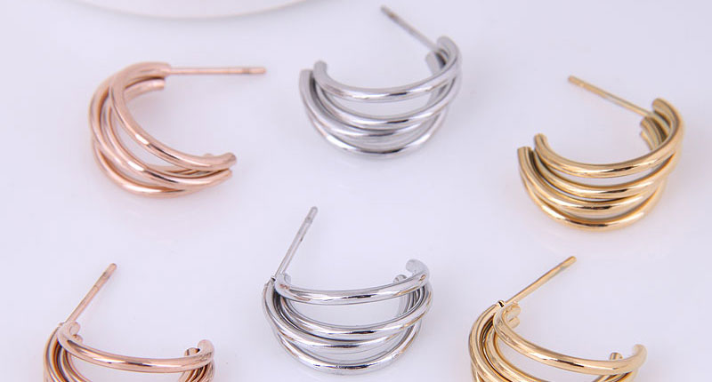 Fashion Gold Titanium Steel Geometric Multilayer Stud Earrings,Earrings