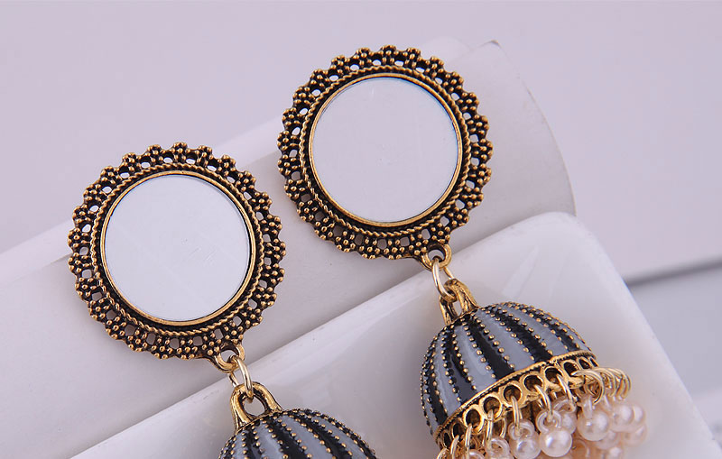 Fashion Black Alloy Geometric Pearl Tassel Drop Earrings,Drop Earrings