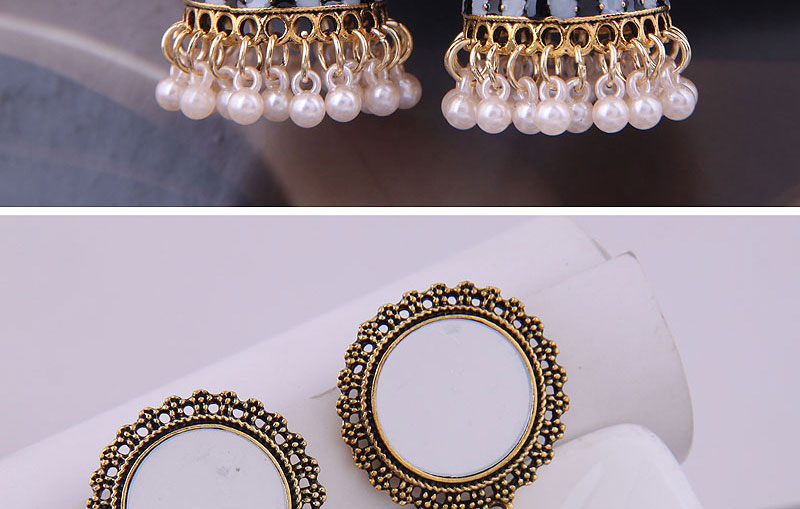 Fashion Black Alloy Geometric Pearl Tassel Drop Earrings,Drop Earrings