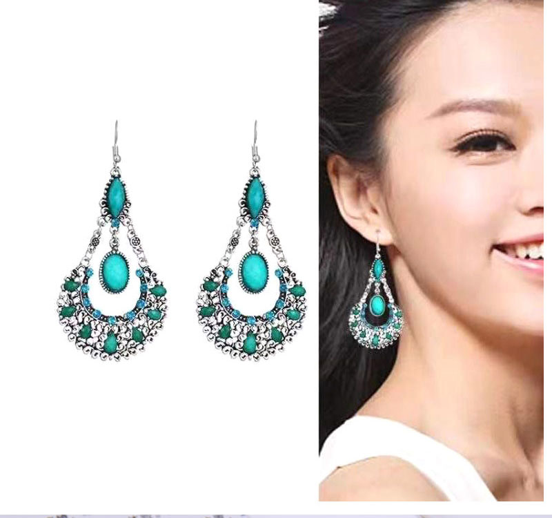 Fashion Blue Alloy Diamond Geometric Drop Earrings,Drop Earrings