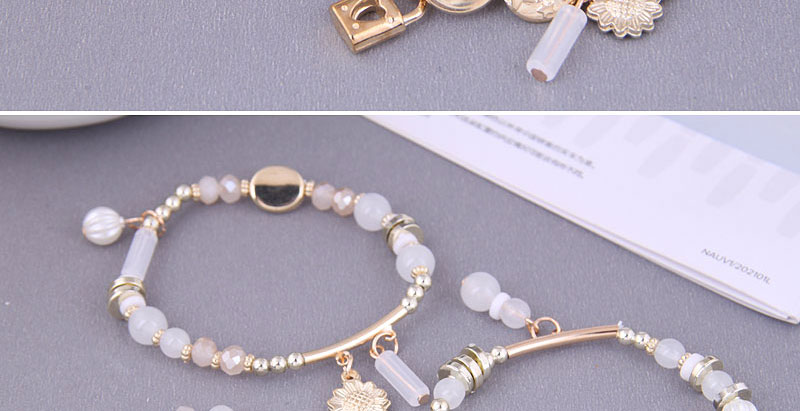 Fashion Color Alloy Geometric Beaded Star Moon Gold Lock Flower Multilayer Bracelet,Fashion Bracelets