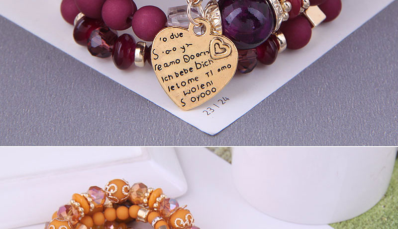 Fashion Rose Red Alloy Geometric Beaded Letter Heart Multilayer Bracelet,Fashion Bracelets