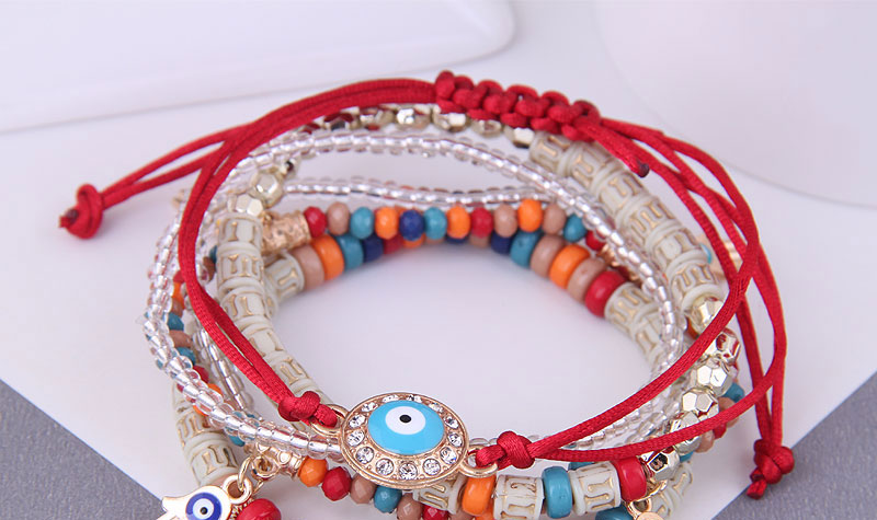 Fashion Red Alloy Geometric Beaded Diamond Eye Heart Bracelet Multilayer Bracelet,Fashion Bracelets