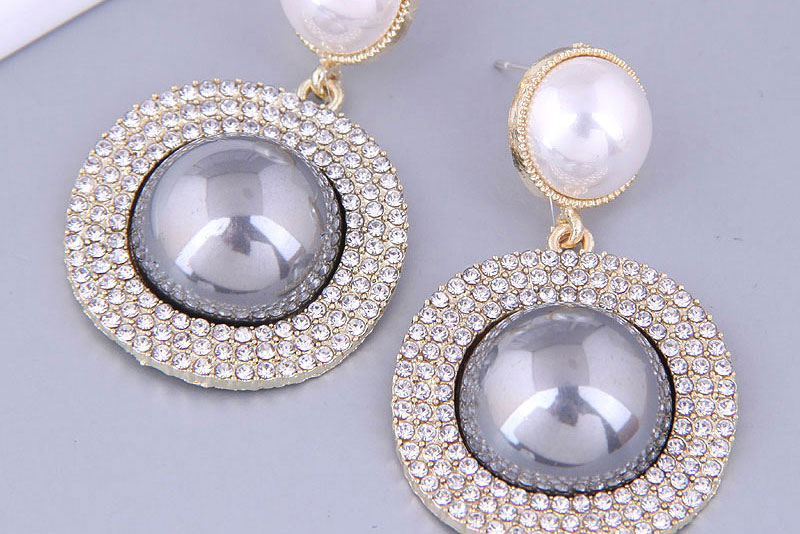 Fashion Gold Alloy Diamond Pearl Round Stud Earrings,Stud Earrings