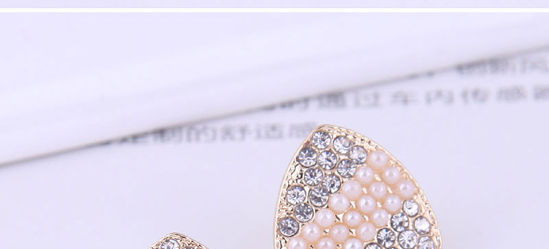 Fashion Gold Alloy Diamond And Pearl Triangle Stud Earrings,Stud Earrings