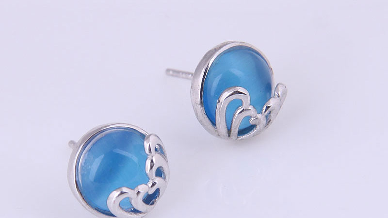 Fashion Blue Pure Copper Round Cat Eye Earrings,Stud Earrings