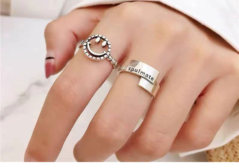 Fashion Silver Solid Copper Openwork Smiley Open Ring,Rings