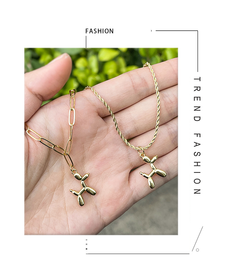 Fashion Gold-2 Copper Bulky Chain Balloon Dog Pendant Necklace,Necklaces