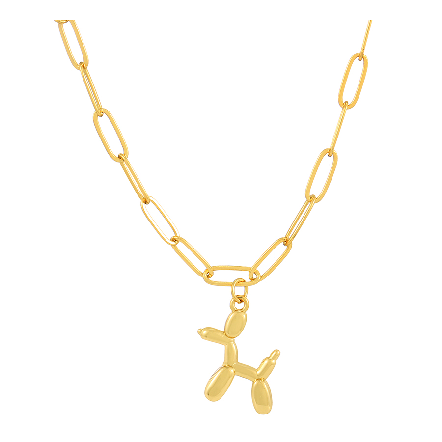 Fashion Gold-2 Copper Bulky Chain Balloon Dog Pendant Necklace,Necklaces