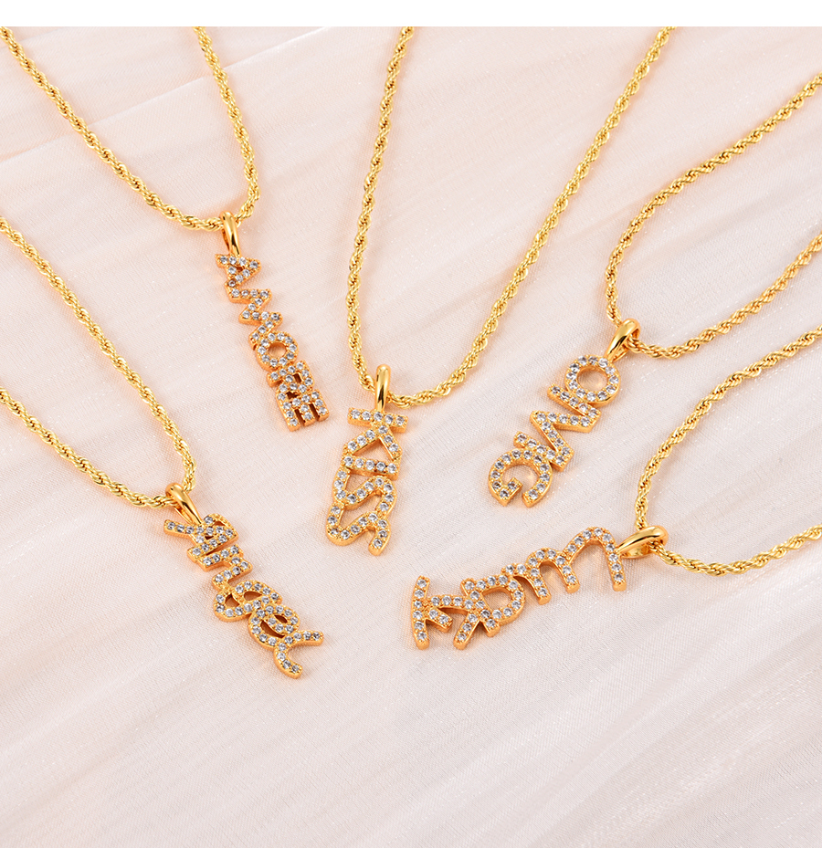 Fashion Amore Copper Inlaid Zirconium Alphabet Pendant Twist Chain Necklace,Necklaces