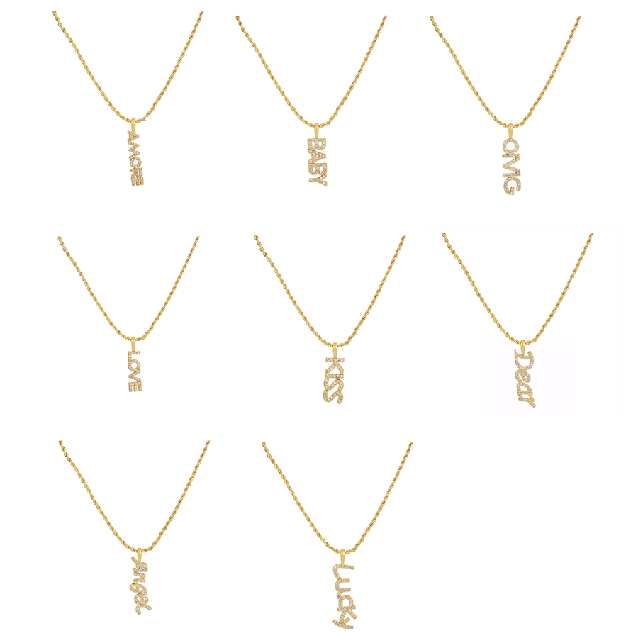 Fashion Amore Copper Inlaid Zirconium Alphabet Pendant Twist Chain Necklace,Necklaces