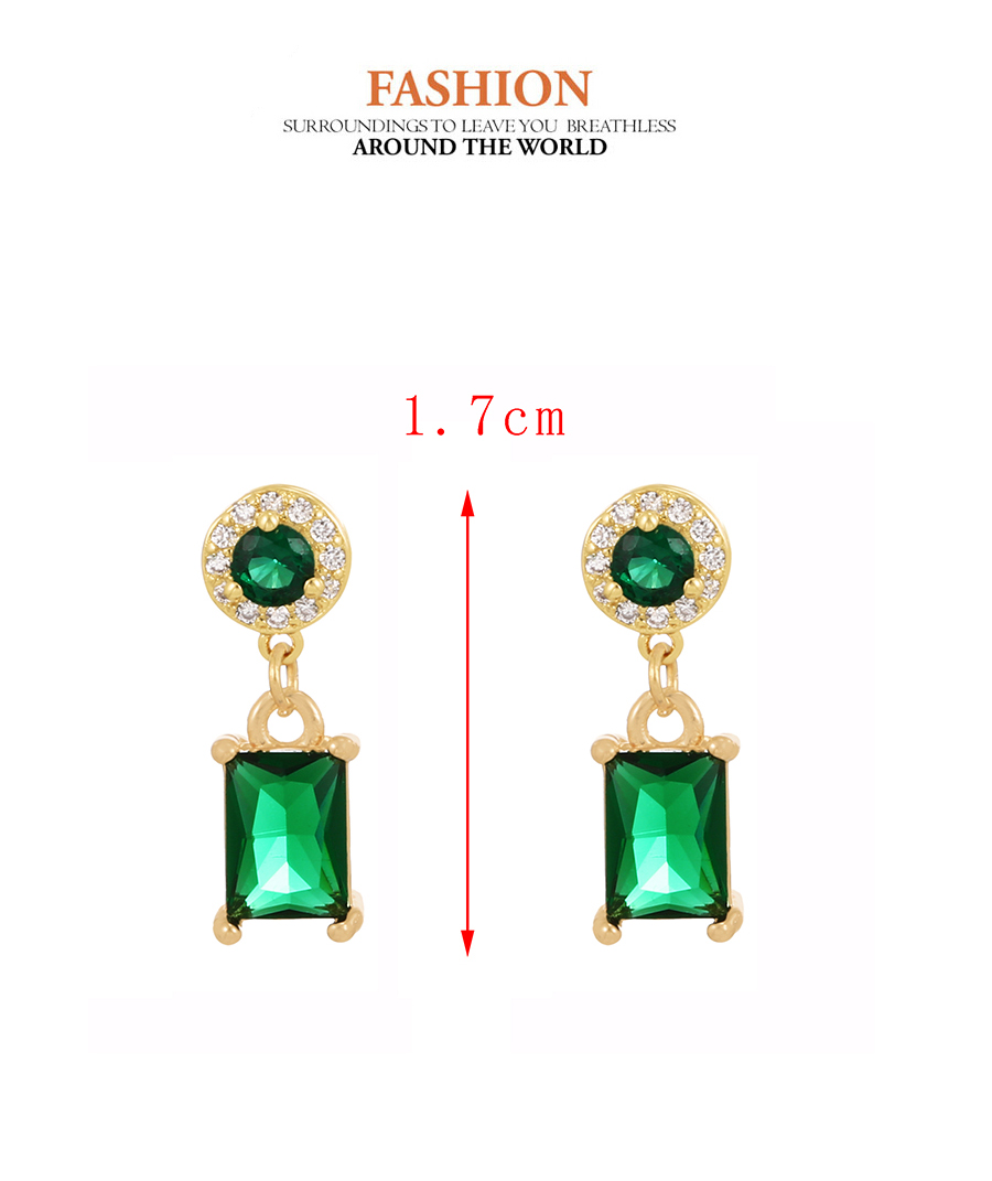 Fashion Green Brass Inset Zirconium Square Stud Earrings,Earrings