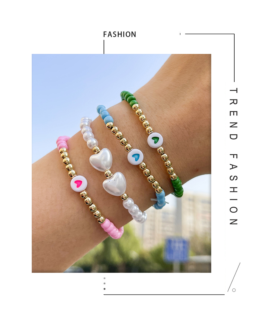 Fashion Blue Alloy Rice Beads Beaded Pearl Heart Bracelet Three Piece Set,Beaded Bracelet