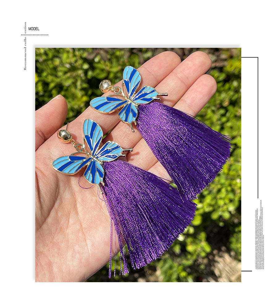 Fashion Purple Alloy Drip Butterfly Tassel Stud Earrings,Stud Earrings