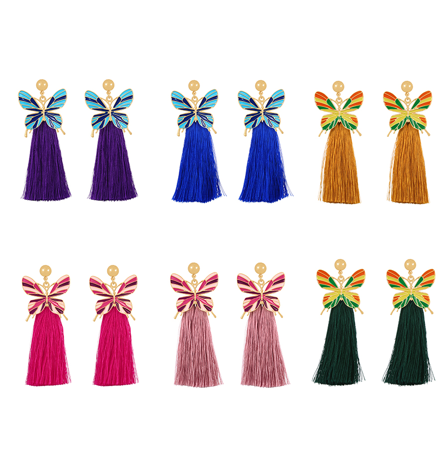 Fashion Purple Alloy Drip Butterfly Tassel Stud Earrings,Stud Earrings