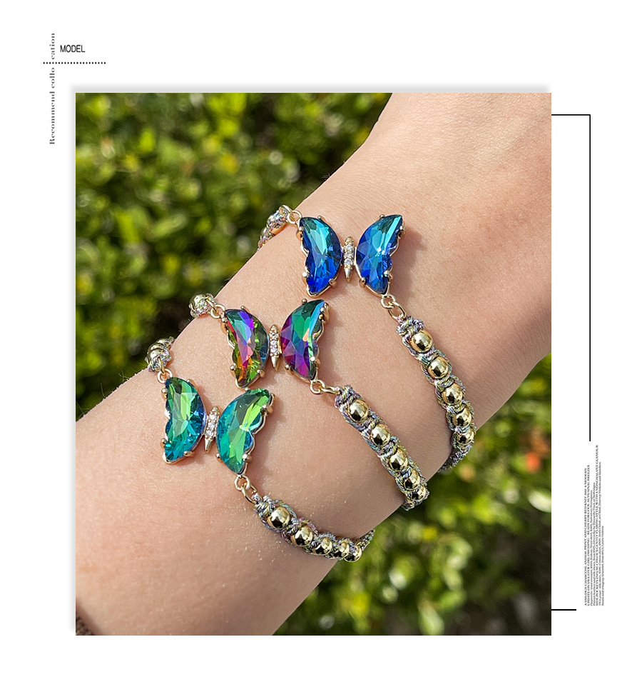 Fashion Ab Color Alloy Diamond Butterfly Copper Bead Braided Bracelet,Fashion Bracelets