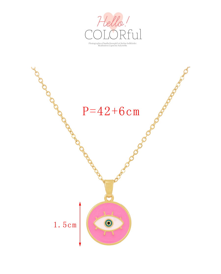Fashion Pink Alloy Set Zirconium Oil Drop Round Eye Pendant Necklace,Pendants