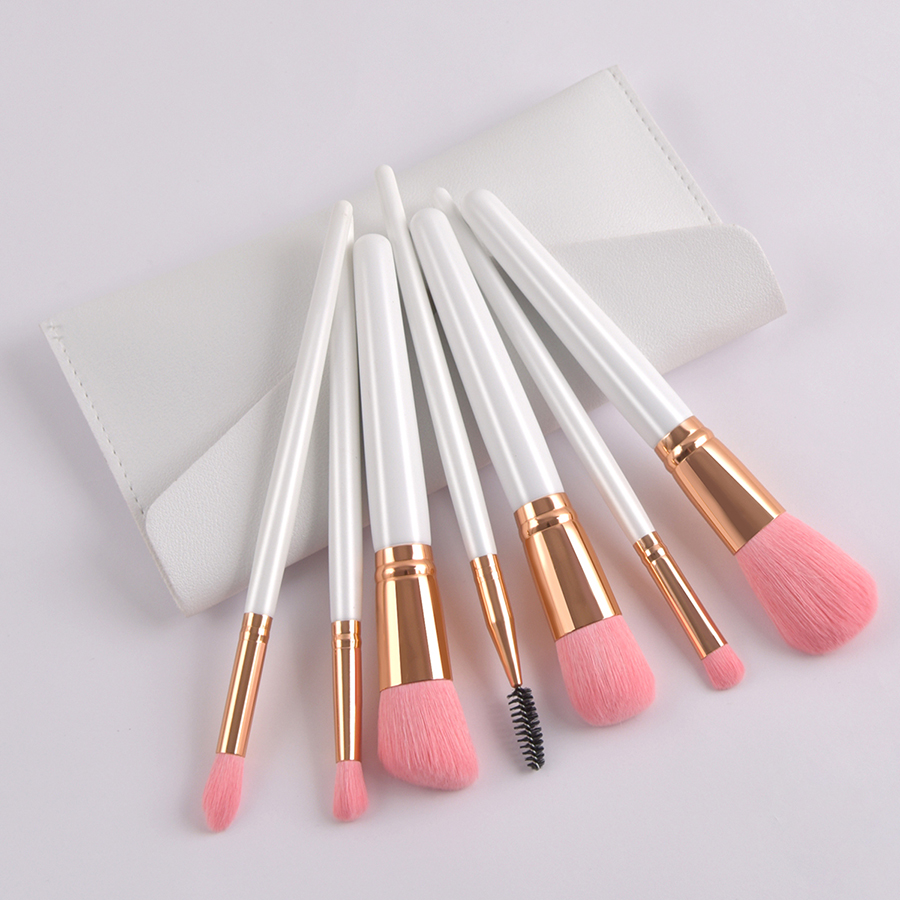 Fashion Pink Set Of 7 Platinum High-end Leather Bag Makeup Brushes,Beauty tools