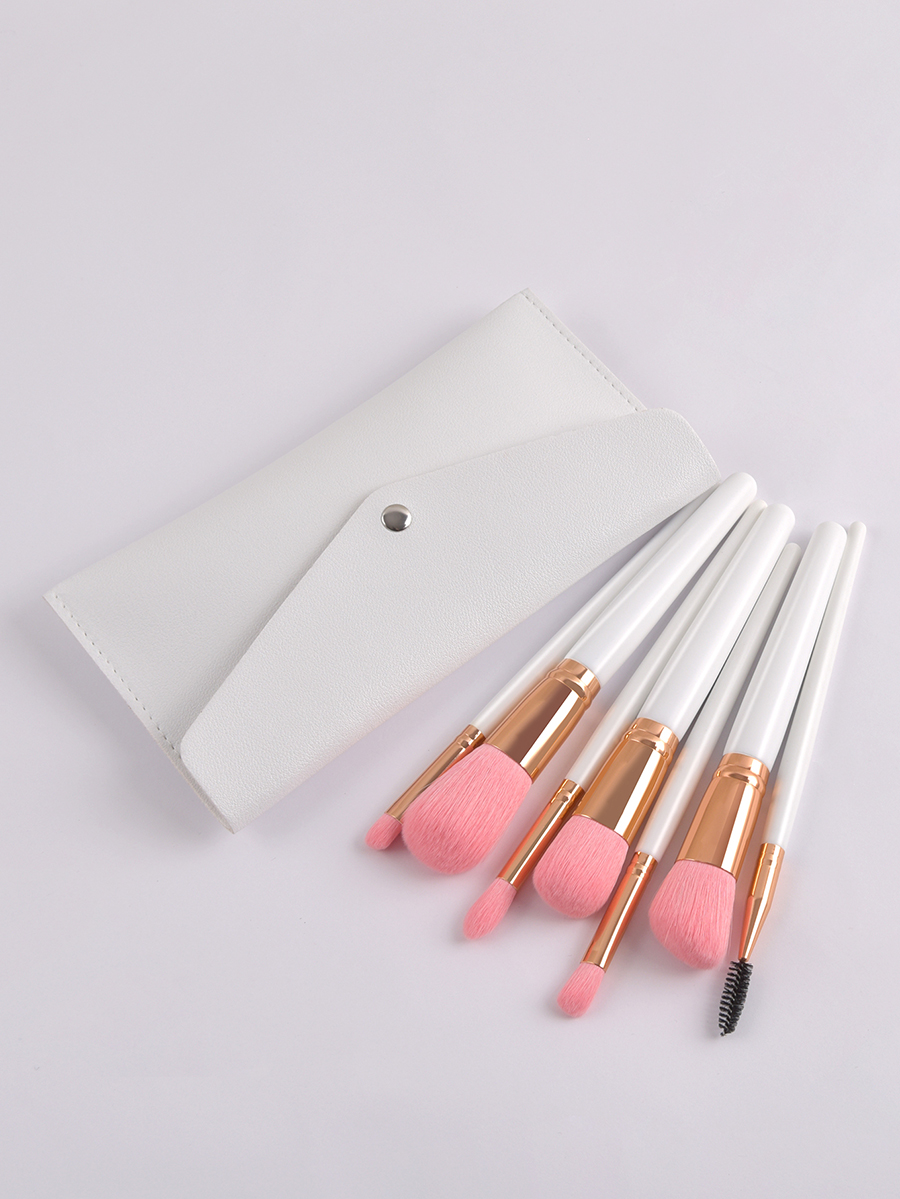 Fashion Pink Set Of 7 Platinum High-end Leather Bag Makeup Brushes,Beauty tools