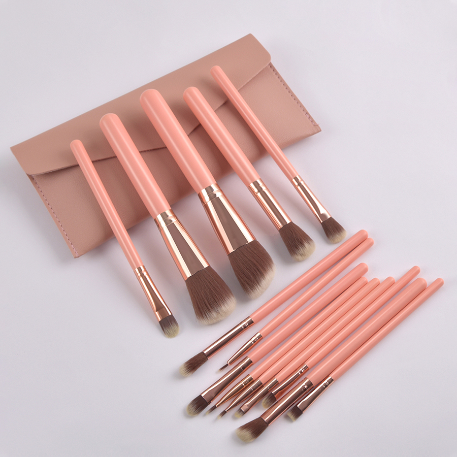 Fashion Pink Set Of 14 Pink High-end Makeup Brushes With Leather Case,Beauty tools