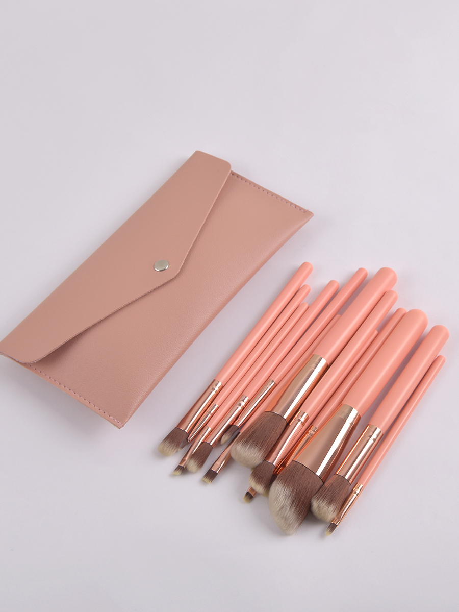 Fashion Pink Set Of 14 Pink High-end Makeup Brushes With Leather Case,Beauty tools