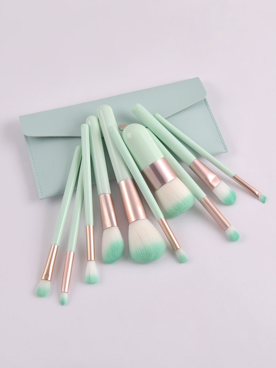 Fashion Green Set Of 10 Green High-end Makeup Brushes With Leather Case,Beauty tools