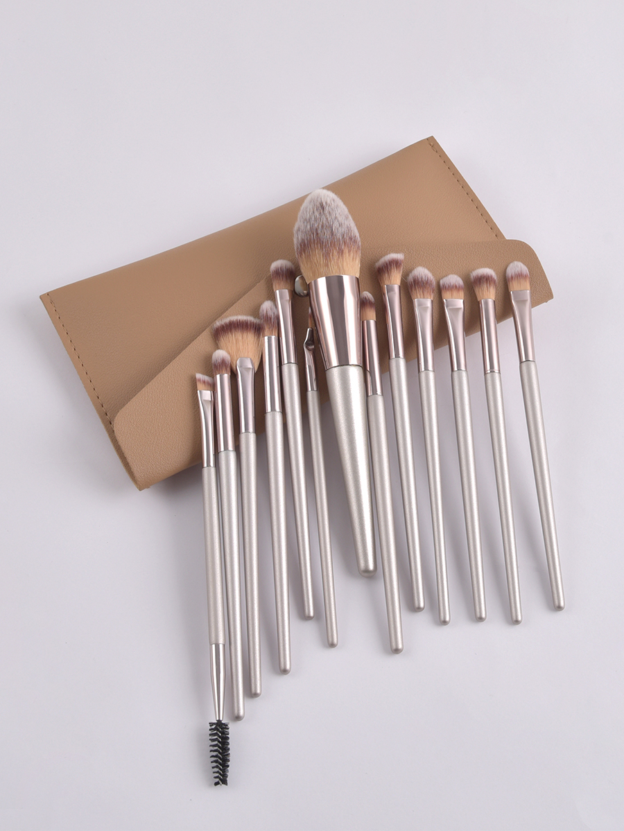 Fashion Brown Set Of 13 High-end Makeup Brushes In Khaki With Leather Case,Beauty tools