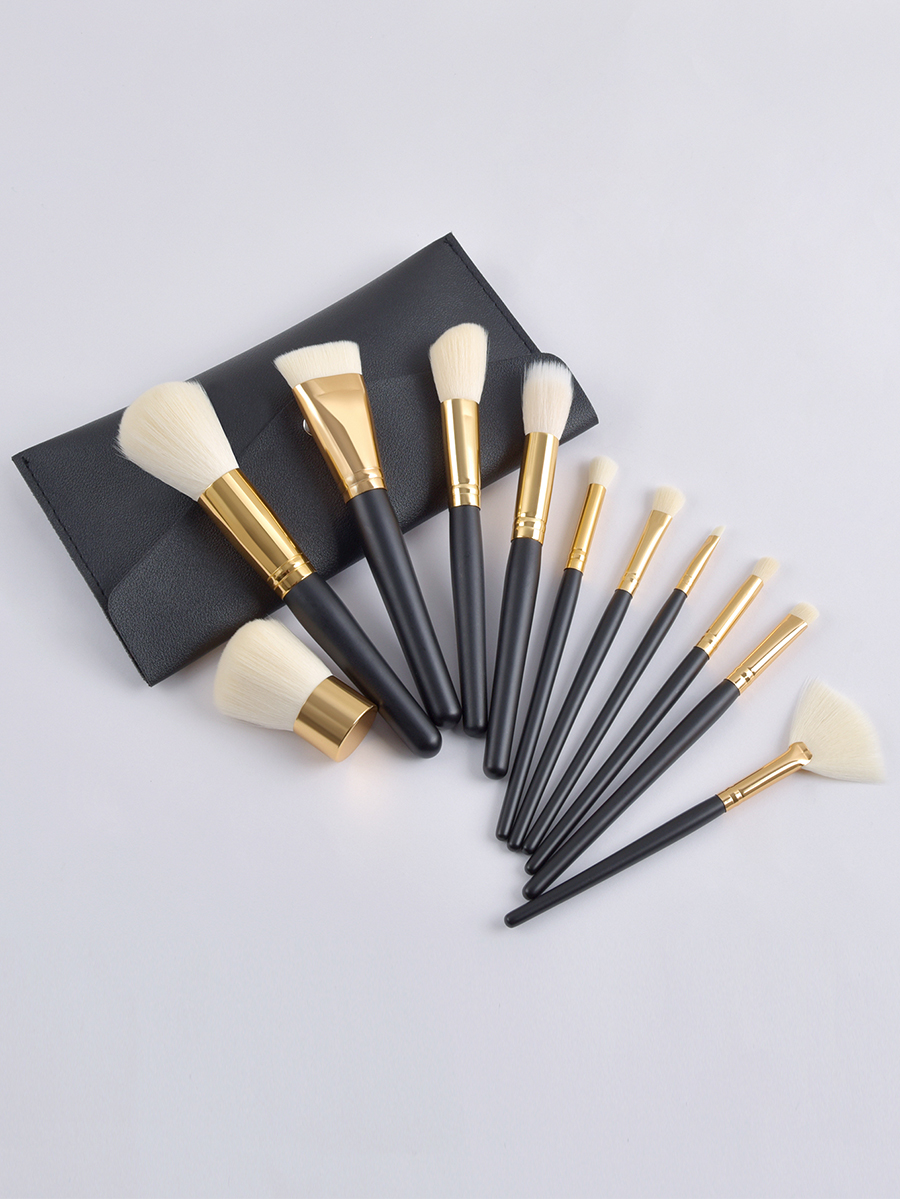 Fashion Black Set Of 11 Black Premium Makeup Brushes With Leather Case,Beauty tools