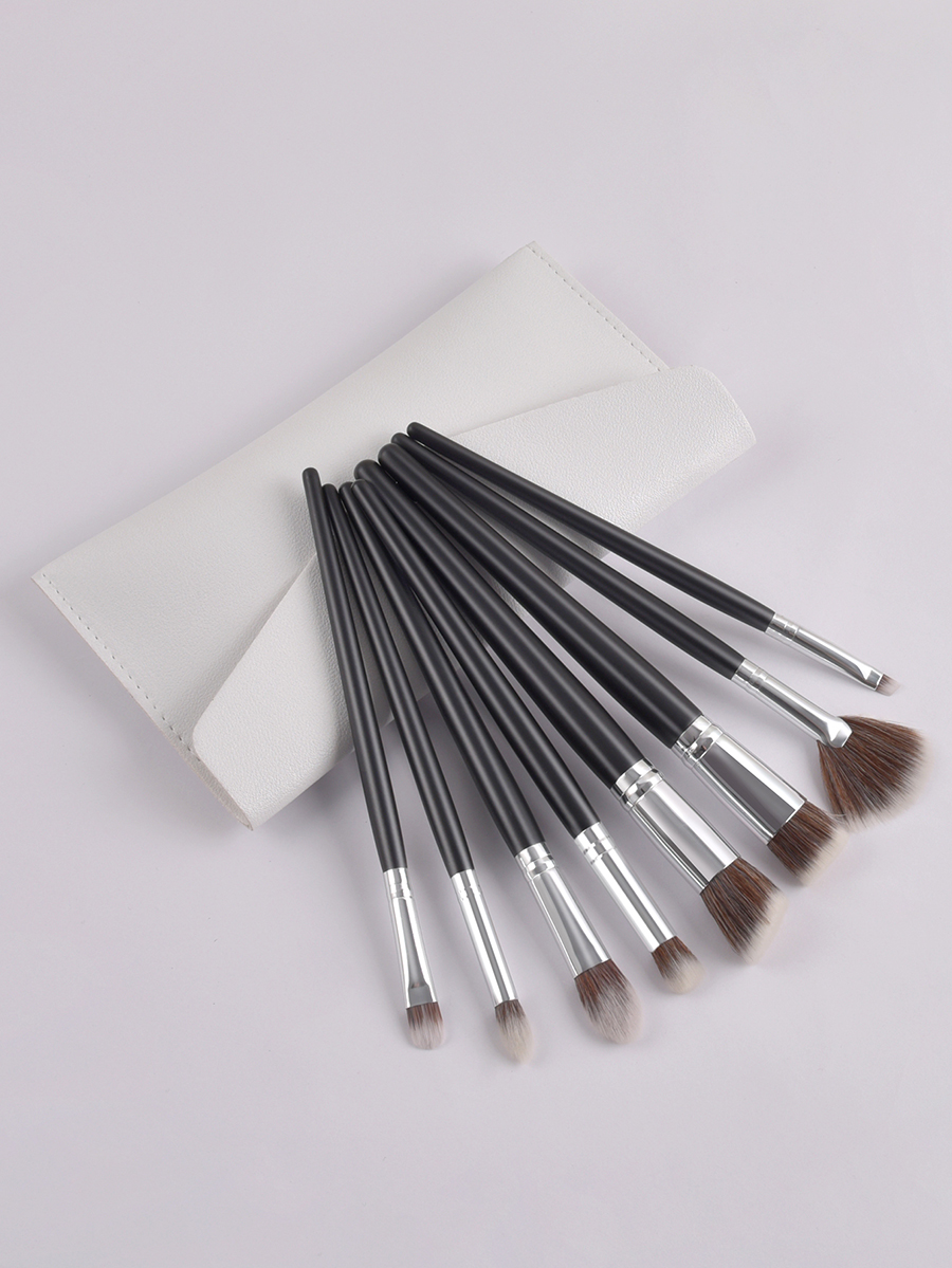 Fashion White Set Of 8 Black Premium Makeup Brushes With Leather Case,Beauty tools