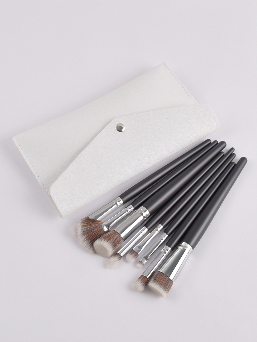 Fashion White Set Of 8 Black Premium Makeup Brushes With Leather Case,Beauty tools