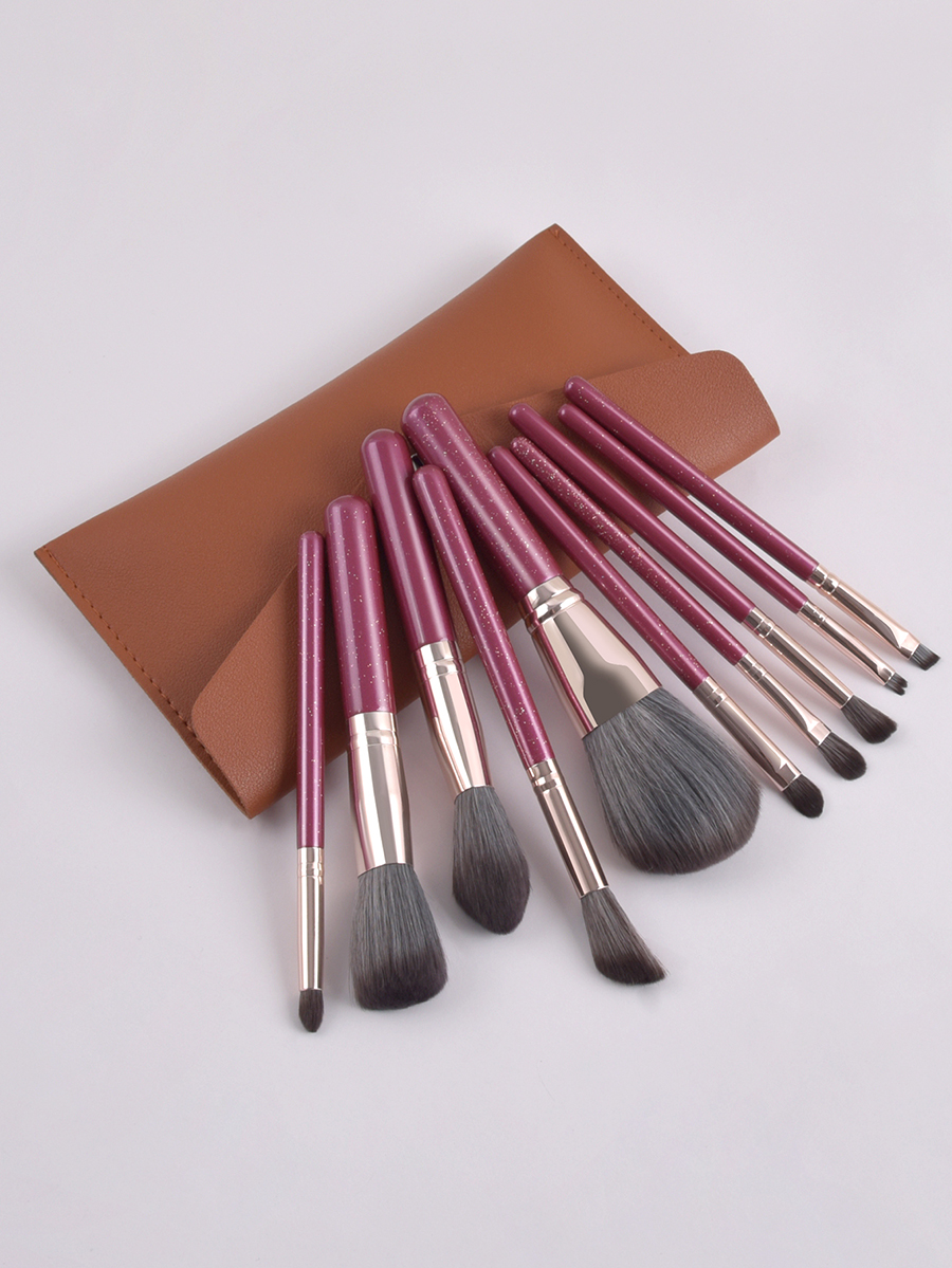 Fashion Brown Set Of 10 Pink High-end Makeup Brushes With Leather Case,Beauty tools