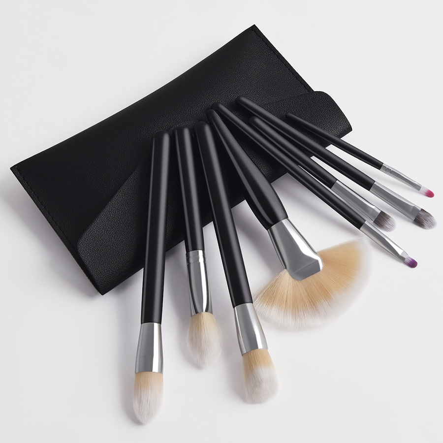 Fashion Black 8 Black Makeup Brushes + Makeup Bag Combination,Beauty tools