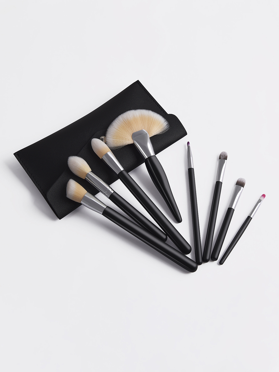 Fashion Black 8 Black Makeup Brushes + Makeup Bag Combination,Beauty tools