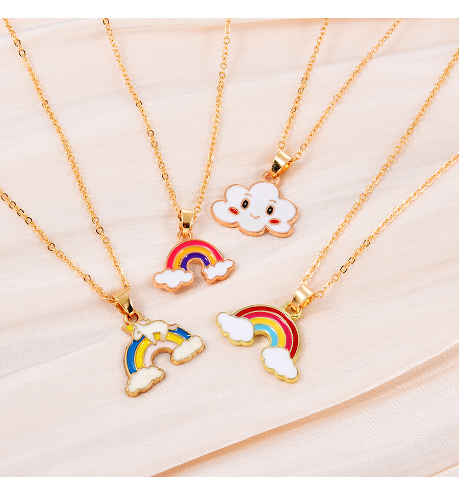 Fashion White Alloy Drop Oil Rainbow Pendant Necklace,Pendants