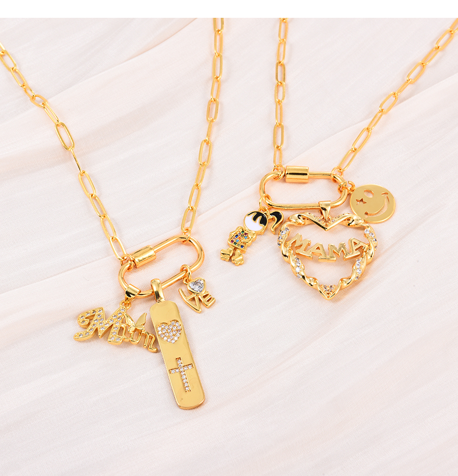Fashion Gold-2 Copper Inlaid Zircon Letter Heart Girl Smiley Necklace,Necklaces