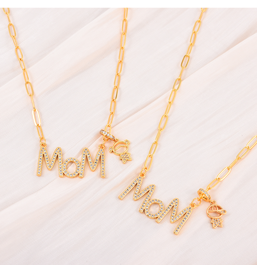 Fashion Gold-2 Brass Inlaid Zircon Alphabet Girls Necklace,Necklaces