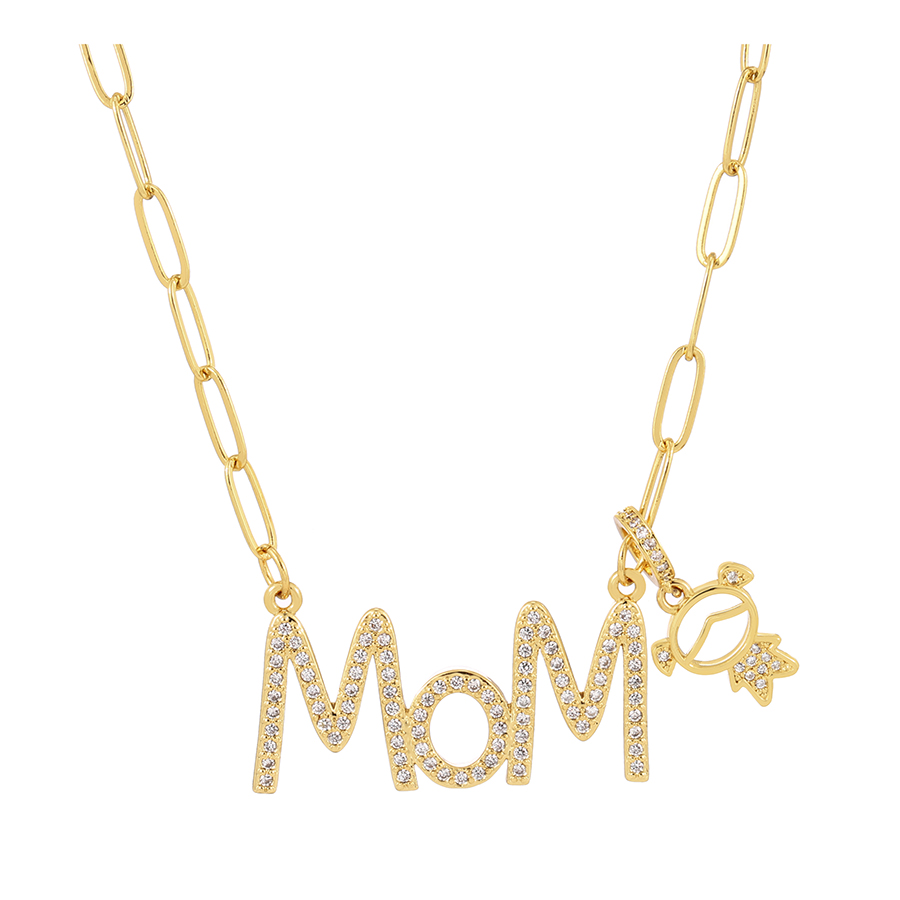 Fashion Gold-2 Brass Inlaid Zircon Alphabet Girls Necklace,Necklaces
