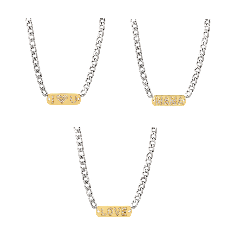 Fashion Silver-2 Bronze Zircon Alphabet Square Necklace,Necklaces