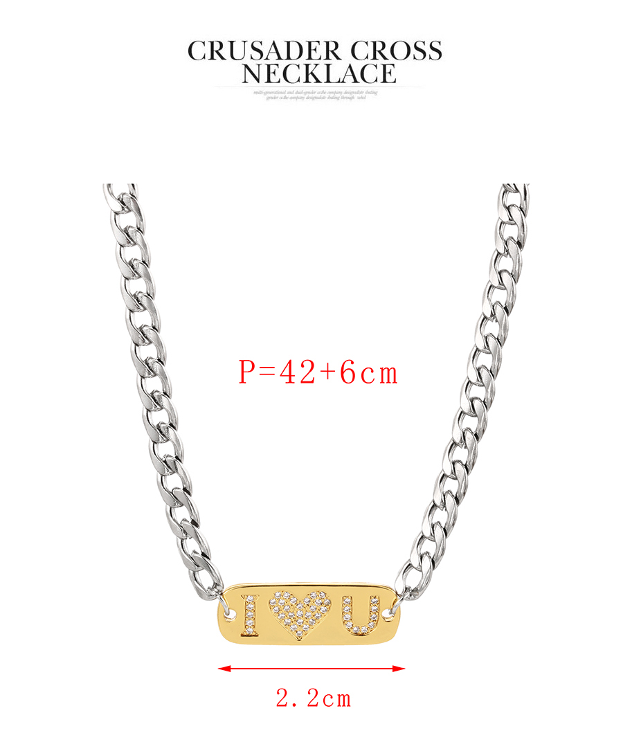 Fashion Silver-3 Bronze Zircon Alphabet Square Necklace,Necklaces