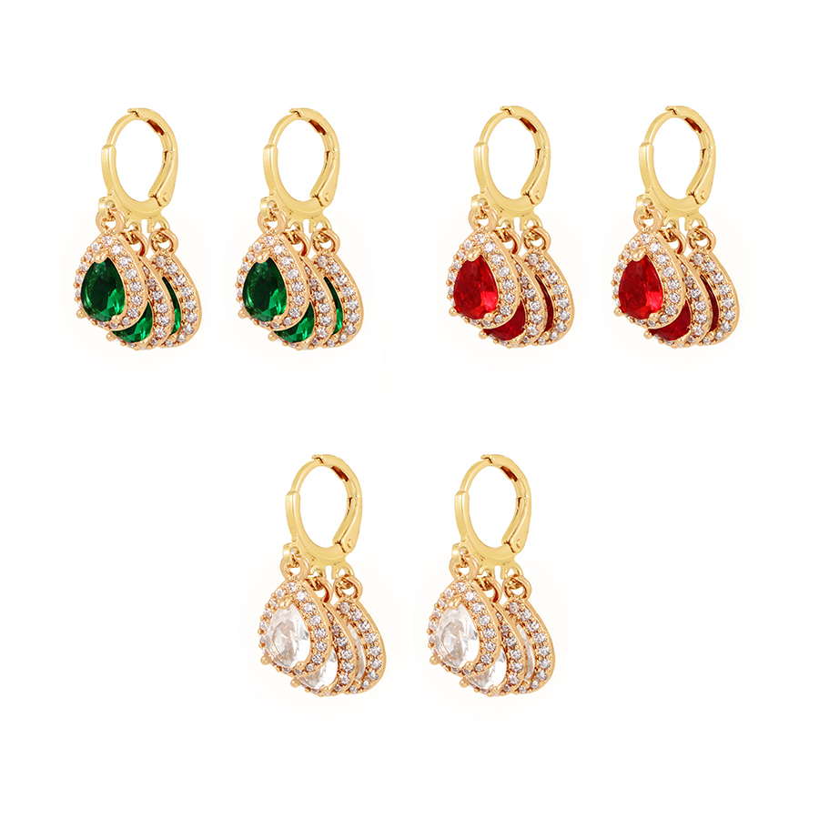 Fashion Green Copper-set Zircon Triple-layer Drop Earrings,Earrings