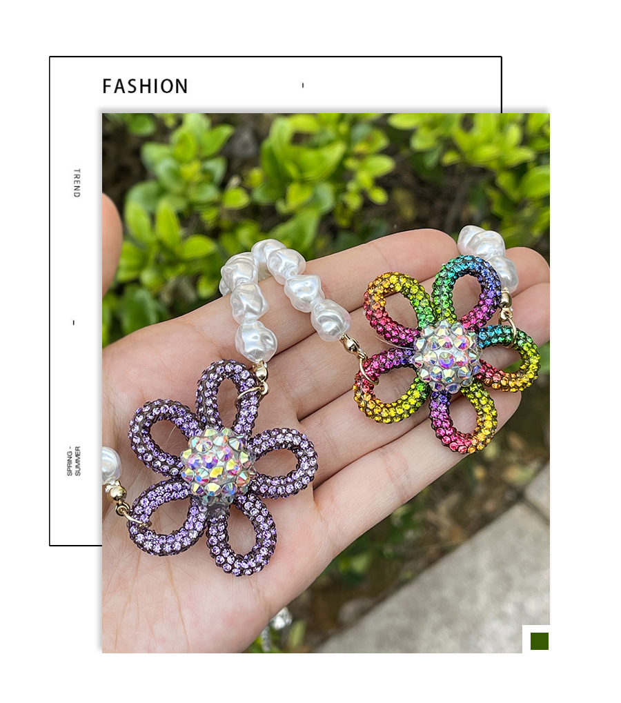 Fashion Purple Alloy Diamond Flower Pearl Necklace,Pendants