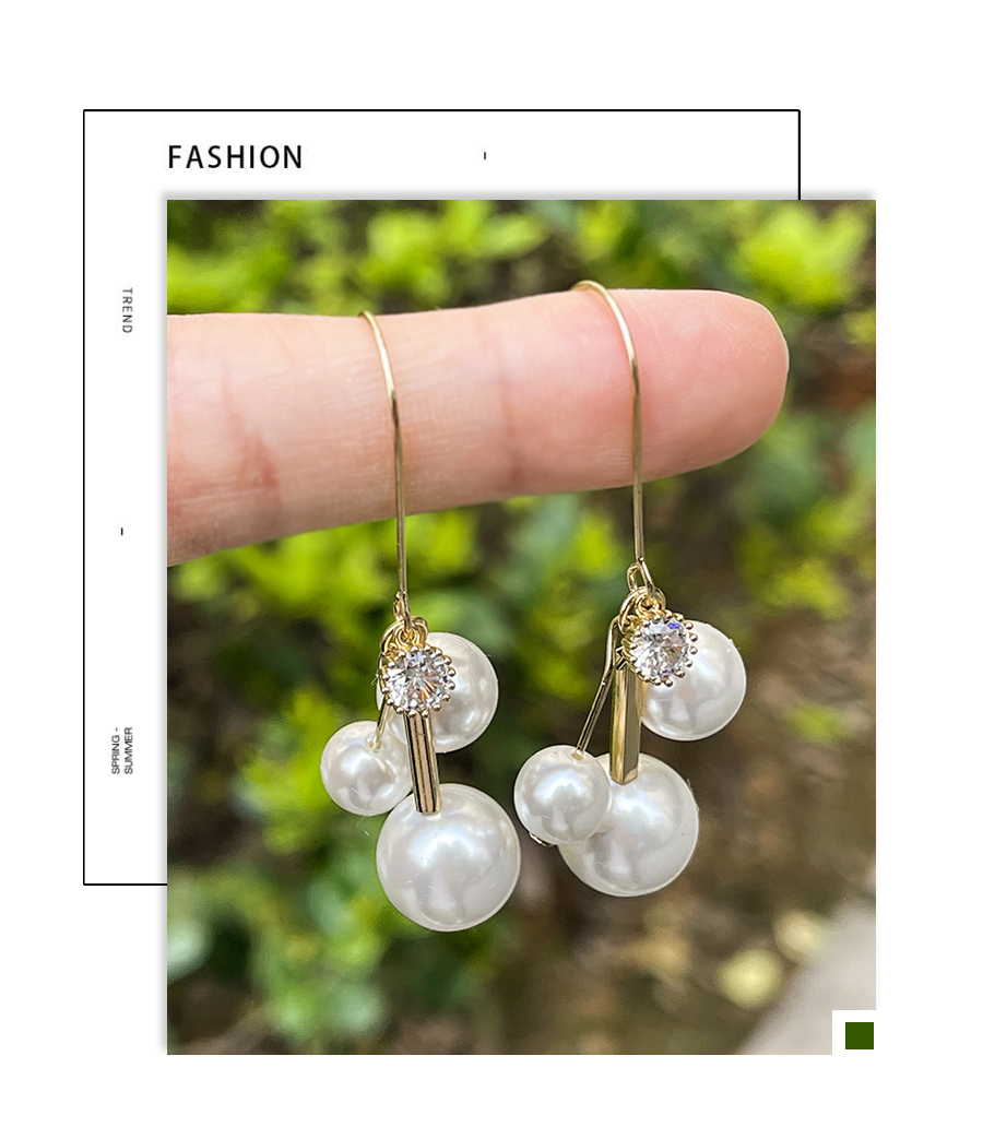 Fashion White Alloy Diamond Pearl Tassel Drop Earrings,Drop Earrings
