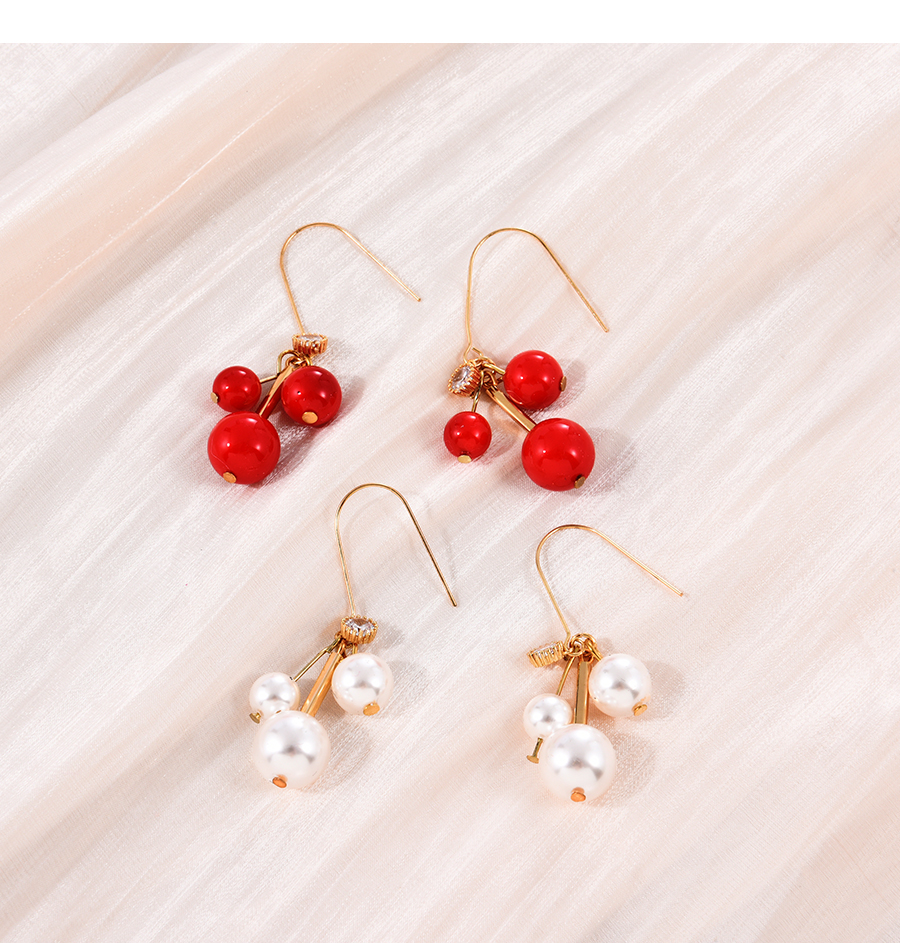 Fashion Red Alloy Diamond Pearl Tassel Drop Earrings,Drop Earrings