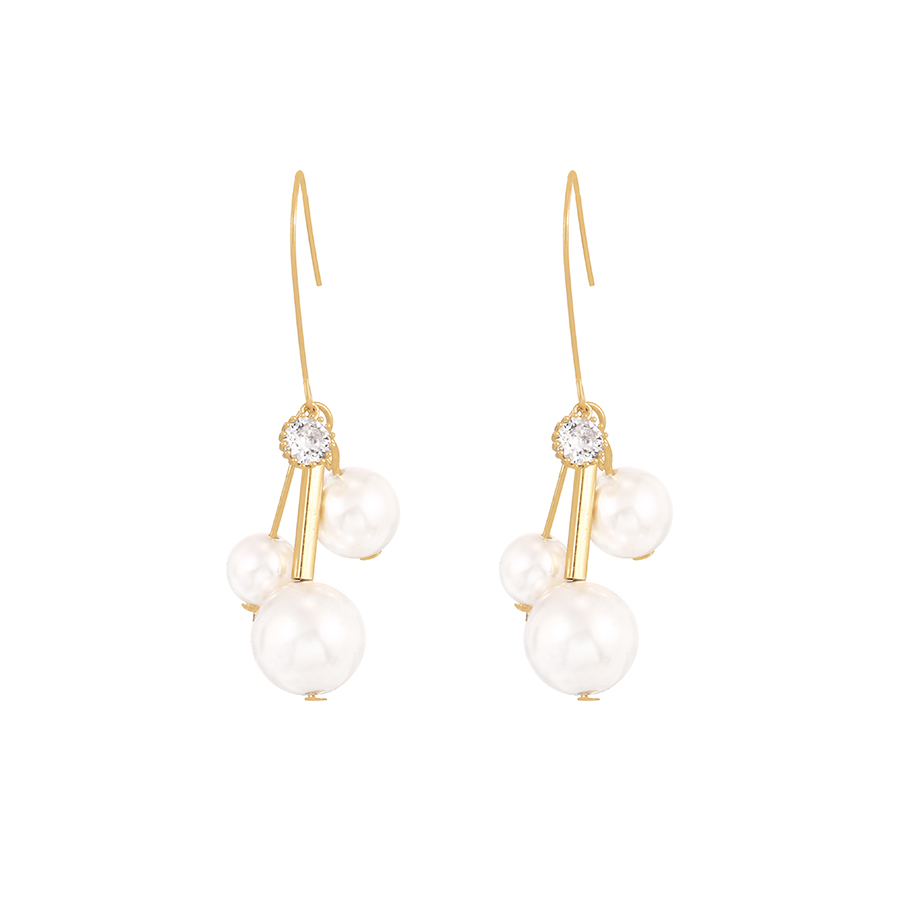 Fashion White Alloy Diamond Pearl Tassel Drop Earrings,Drop Earrings