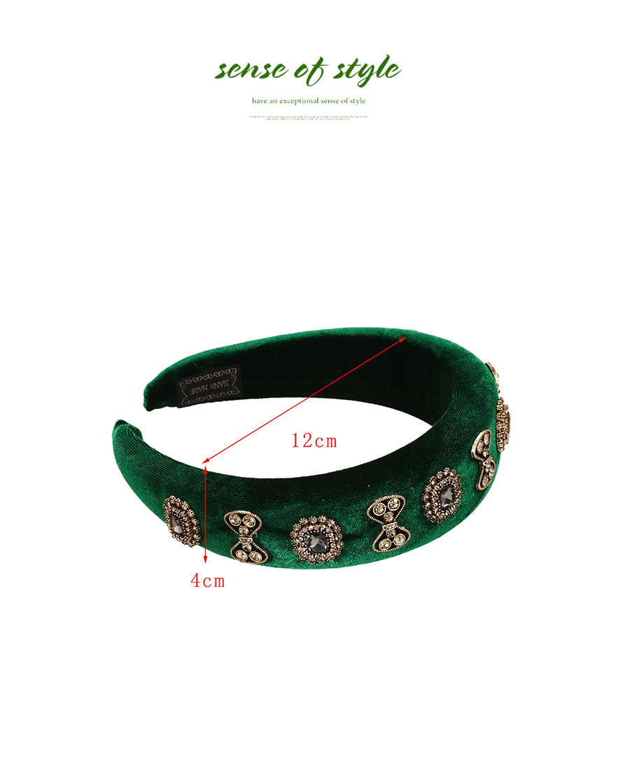 Fashion Dark Green Velvet Alloy Diamond Bow Headband,Head Band