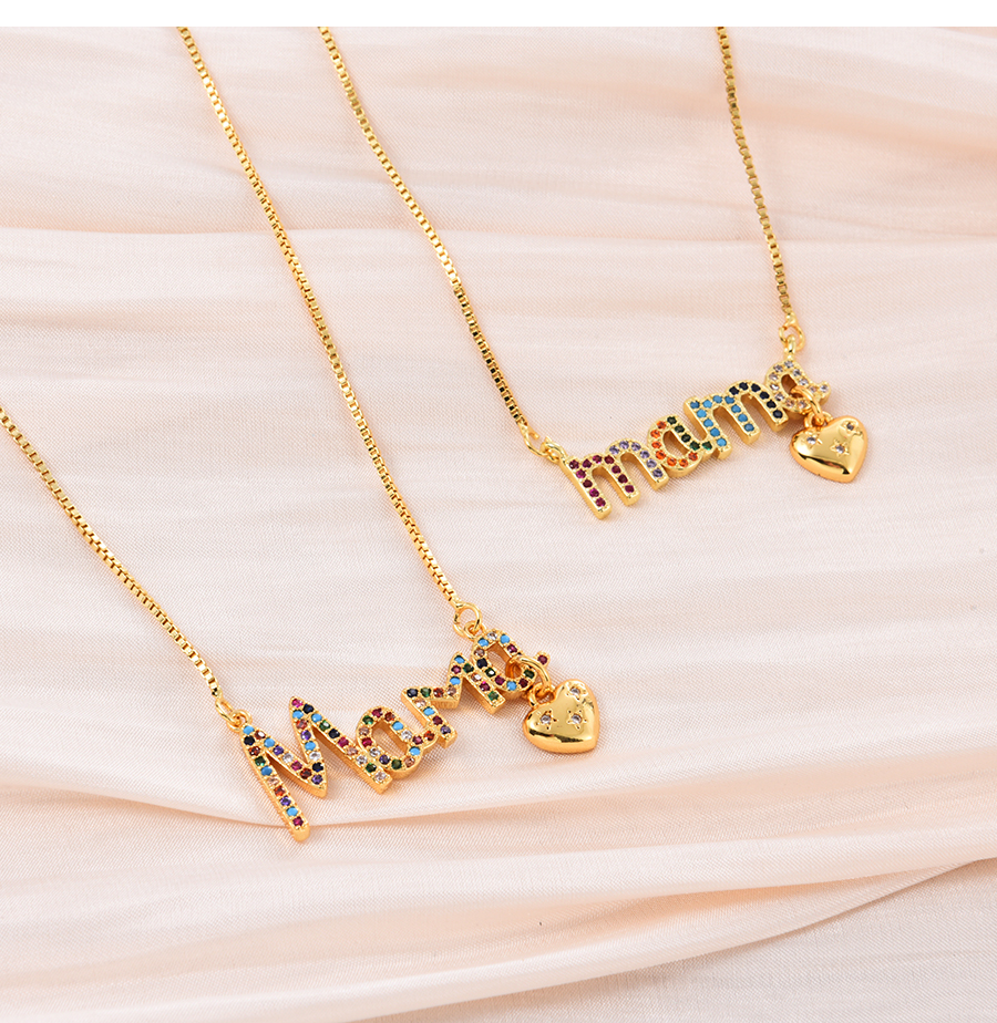 Fashion Color Bronze Zirconium Letter Heart Pendant Necklace,Necklaces