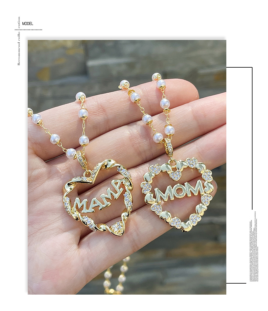 Fashion Gold-2 Bronze Zirconium Pearl Letter Heart Pendant Necklace,Necklaces