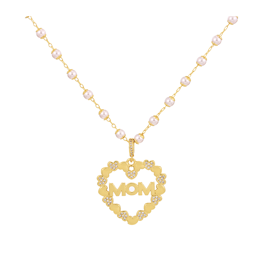 Fashion Gold-2 Bronze Zirconium Pearl Letter Heart Pendant Necklace,Necklaces