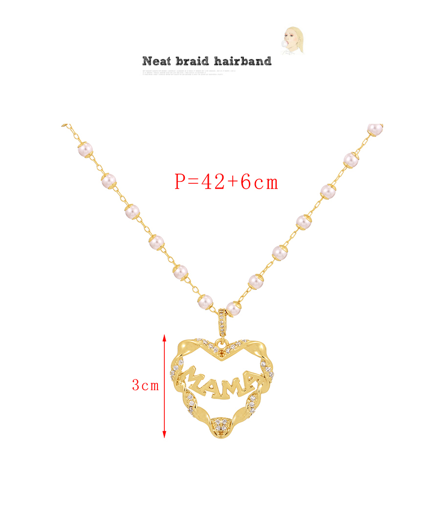 Fashion Gold Bronze Zirconium Pearl Letter Heart Pendant Necklace,Necklaces