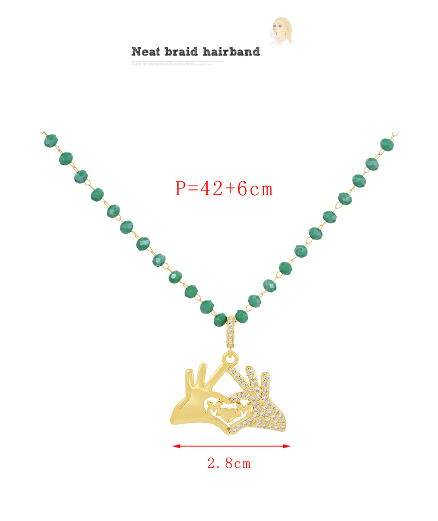 Fashion Lake Green Bronze Zirconium Palm Letter Heart Crystal Pendant Necklace,Necklaces